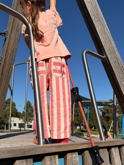 Saddle Stripe Pants - Hot Pink