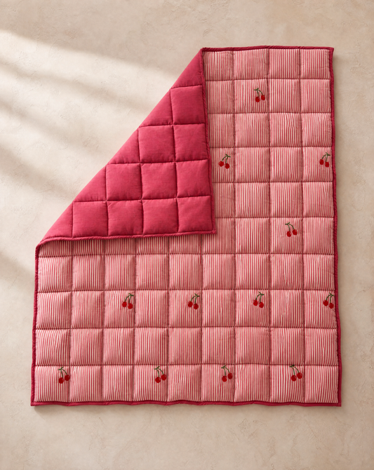 Cherry Embroidered Cot Quilt