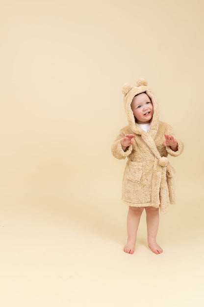 Teddy Fleece Kids Dressing Gown - Light Brown
