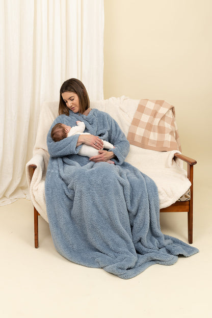 Blue Bundle - Breast Feeding Blanket and 2 x Burp Cloths