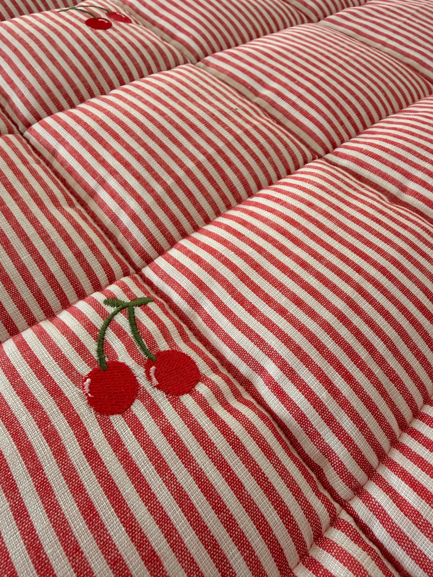 Cherry Embroidered Cot Quilt