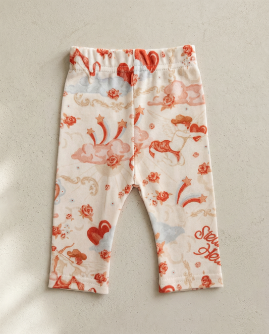 Floral-patterned pants on a light gray background