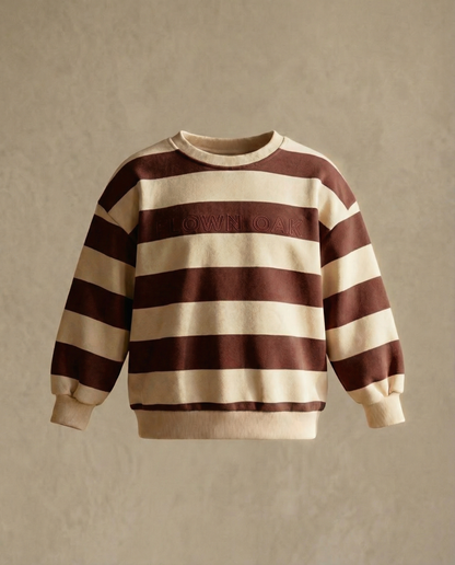 Brown and beige striped sweater on a beige background