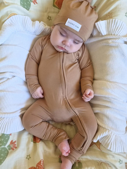 Organic Top Knot Beanie - Caramel